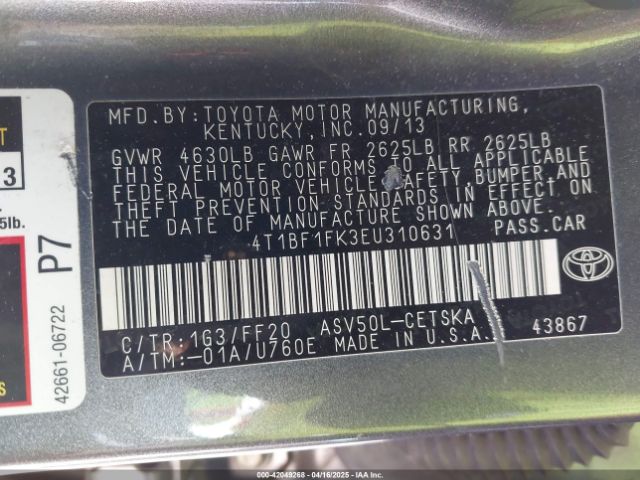 4T1BF1FK3EU310631 Toyota 2ar-fe