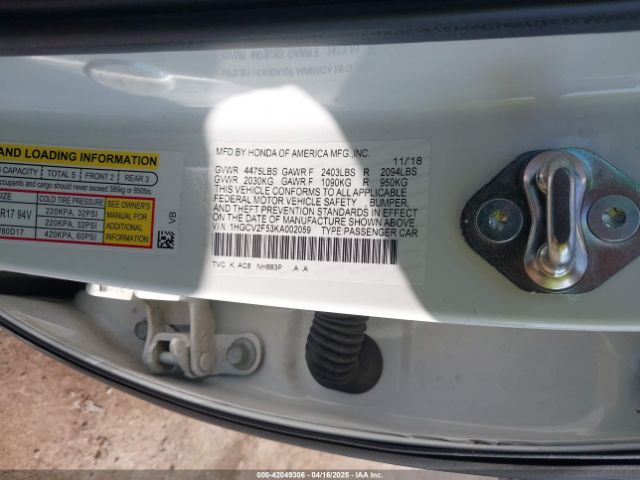 1HGCV2F53KA002059 Honda Accord Ex-l 2.0t