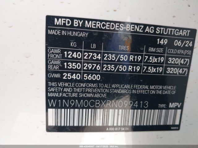 W1N9M0CBXRN099413 Mercedes-Benz Eqb 250 Suv