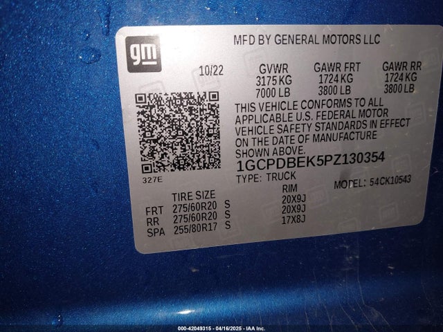 1GCPDBEK5PZ130354 Chevrolet Silverado 1500 4wd  Short Bed Custom