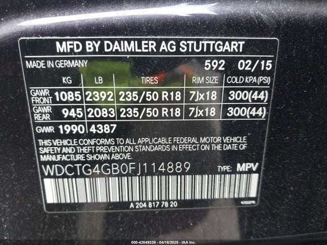 WDCTG4GB0FJ114889 Mercedes-Benz Gla 250 4matic