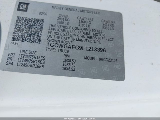1GCWGAFG9L1213396 Chevrolet Express Cargo Rwd 2500 Regular Wheelbase Wt
