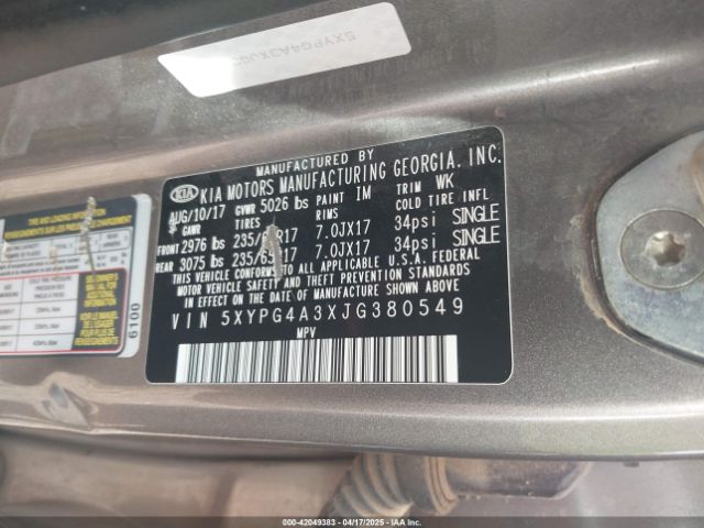 5XYPG4A3XJG380549 KIA Sorento 2.4l L