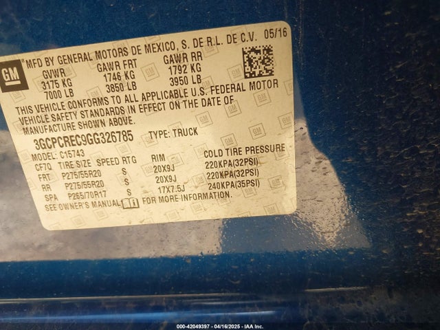 3GCPCREC9GG326785 Chevrolet Silverado 1500 1lt