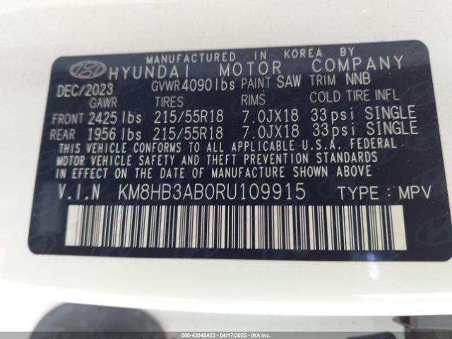 KM8HB3AB0RU109915 Hyundai Kona Sel