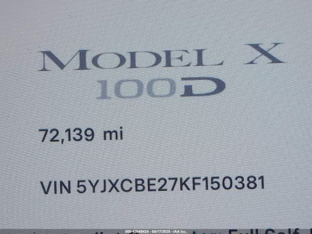 5YJXCBE27KF150381 Tesla Model X 100d/75d/long Range