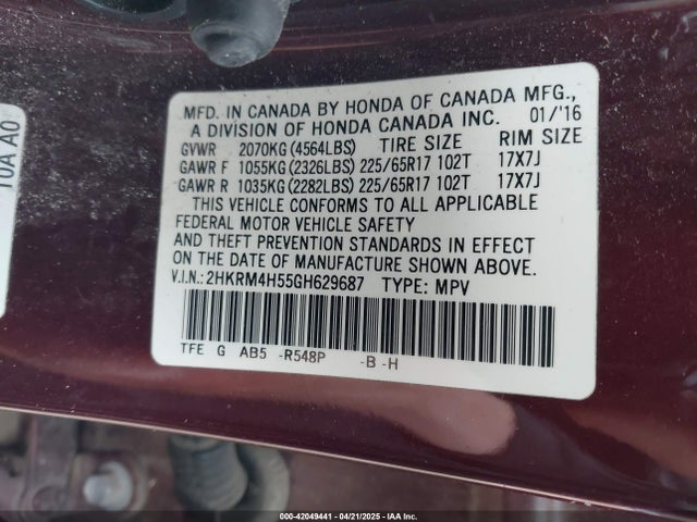 2HKRM4H55GH629687 Honda CR-V EX