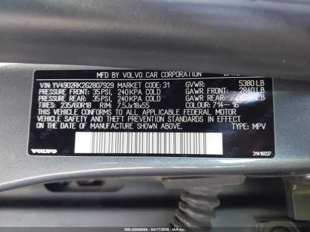 YV4902RK2G2807929 Volvo Xc60 T6