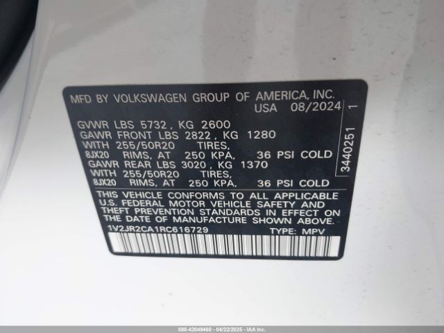 1V2JR2CA1RC616729 Volkswagen Atlas 2.0t Se W/technology