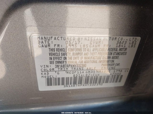 3N1AB7APXHY332390 Nissan SENTRA S