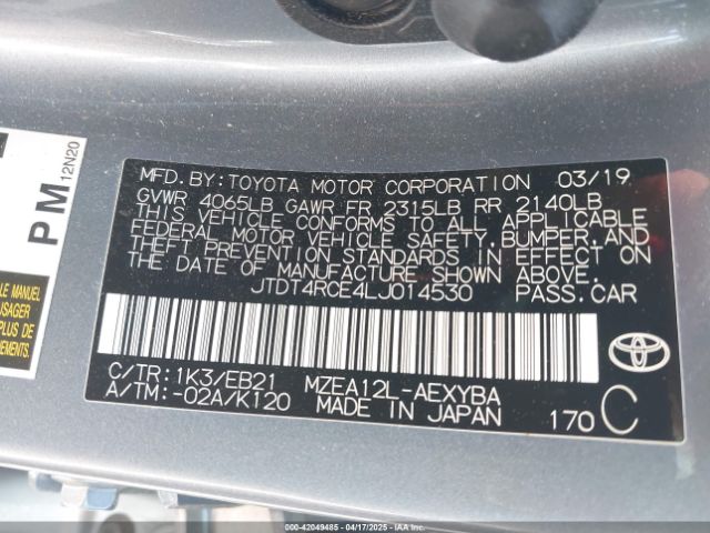 JTDT4RCE4LJ014530 Toyota Corolla Xse