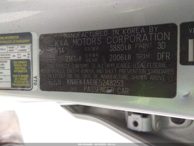 KNAFK4A69E5248253 KIA FORTE LX