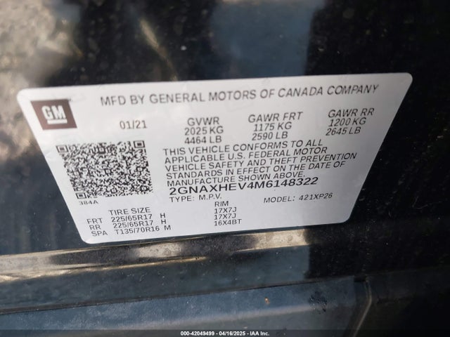 2GNAXHEV4M6148322 Chevrolet Equinox Fwd Ls