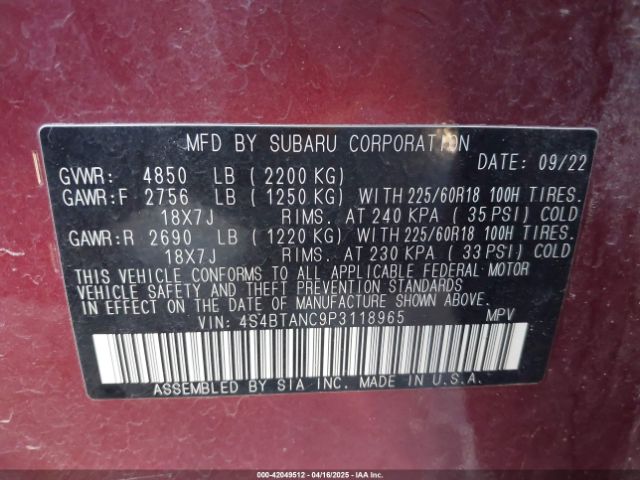 2023 SUBARU OUTBACK 4S4BTANC9P3118965 Photo 8