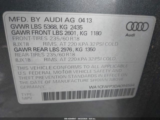 2013 AUDI Q5 WA1CFAFP3DA094584 Photo 8