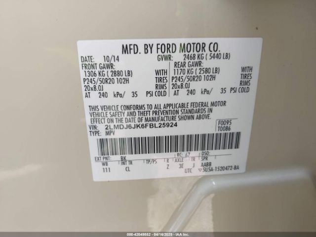 2LMDJ6JK6FBL25924 Lincoln 2015