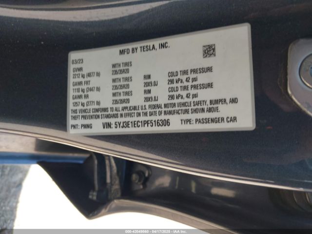5YJ3E1EC1PF516306 Tesla Model 3 Performance Dual Motor All-wheel Drive