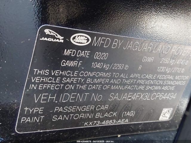 SAJAE4FX3LCP64494 Jaguar Xe S Rwd Automatic