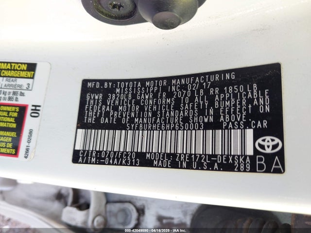 5YFBURHE6HP650003 Toyota COROLLA SE