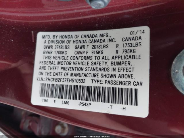 2HGFB2F57EH510532 Honda Civic Lx