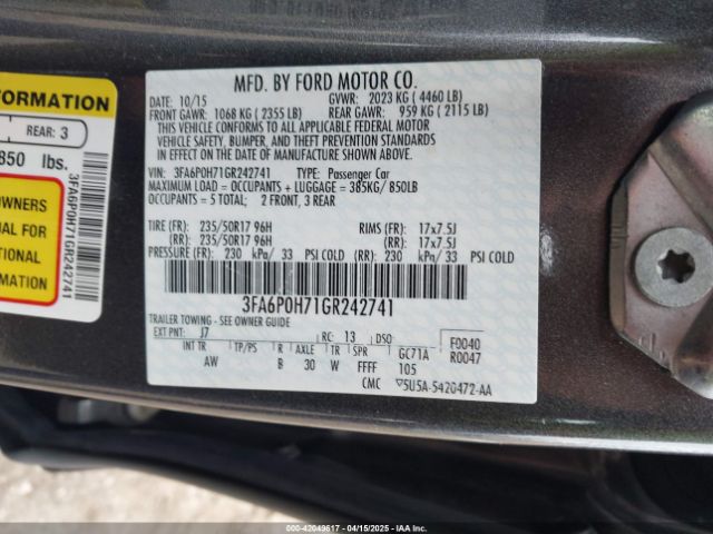 3FA6P0H71GR242741 Ford FUSION SE