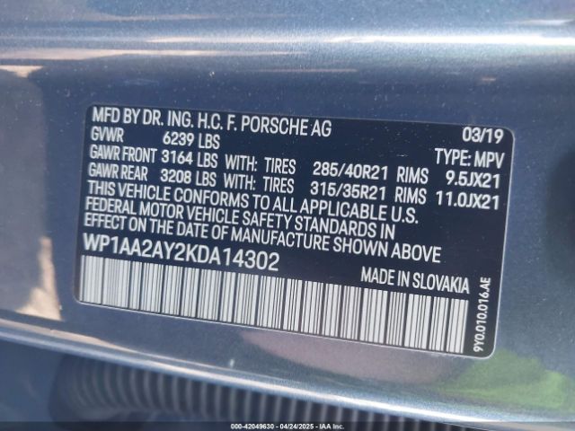 2019 PORSCHE CAYENNE WP1AA2AY2KDA14302 Photo 8