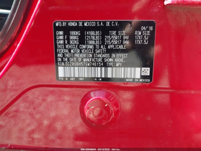2016 HONDA HR-V 3CZRU6H57GM746154 Photo 8