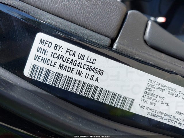 1C4RJEAG4LC364583 Jeep Grand Cherokee Altitude 4x2