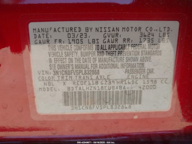 3N1CN8FV5PL832868 Nissan Versa 1.6 Sr Xtronic Cvt