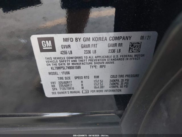 KL79MPSL7NB061589 Chevrolet Trailblazer Fwd Lt