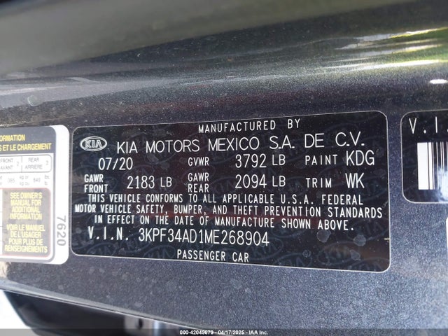 3KPF34AD1ME268904 KIA Forte Gt-line