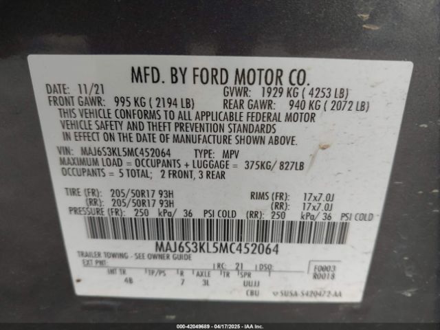 MAJ6S3KL5MC452064 Ford Ecosport Titanium