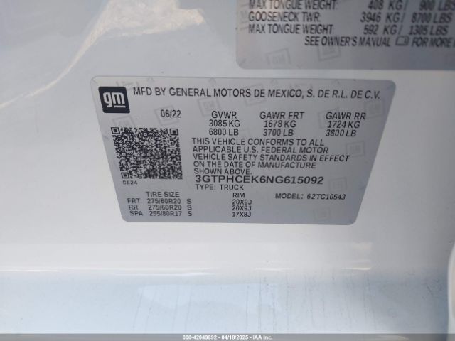 3GTPHCEK6NG615092 GMC Sierra 1500 2wd  Short Box Elevation