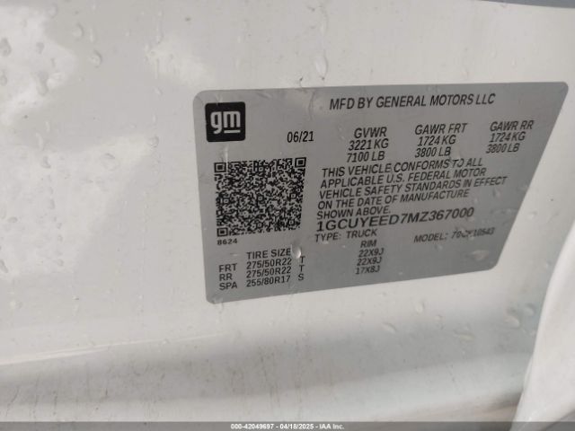1GCUYEED7MZ367000 Chevrolet Silverado 1500 4wd  Short Bed Rst