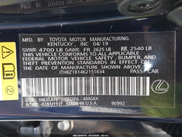 2019 LEXUS ES 350 JTHBZ1B14K2151634 Photo 8