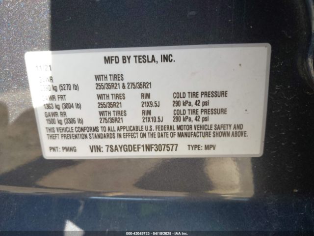 7SAYGDEF1NF307577 Tesla Model Y Performance Dual Motor All-wheel Drive