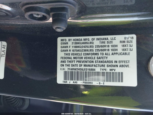 7FARW2H59JE016884 Honda CR-V EX