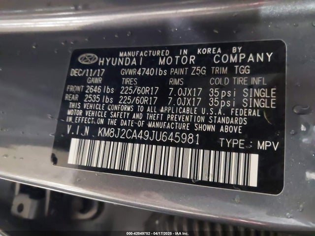Hyundai TUCSON SE 2018 KM8J2CA49JU645981 Image 9