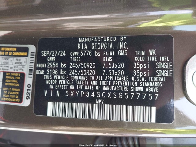 5XYP34GCXSG577757 KIA gdi lambda ii