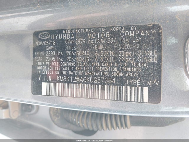 KM8K12AA0KU257384 Hyundai Kona Se