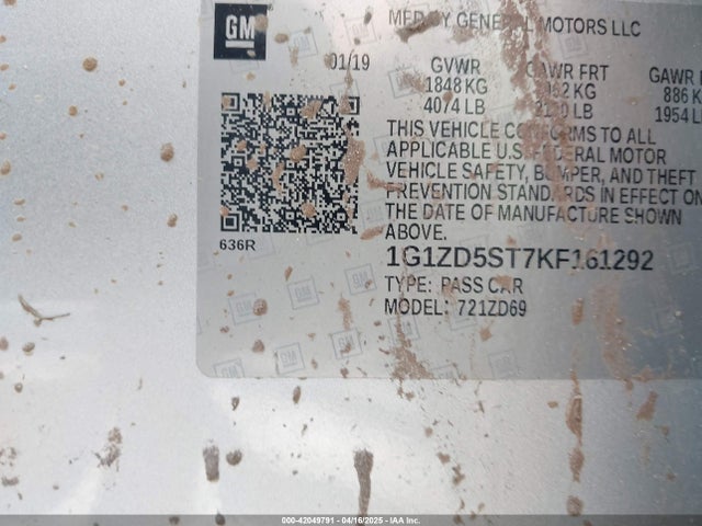 1G1ZD5ST7KF161292 Chevrolet MALIBU LT