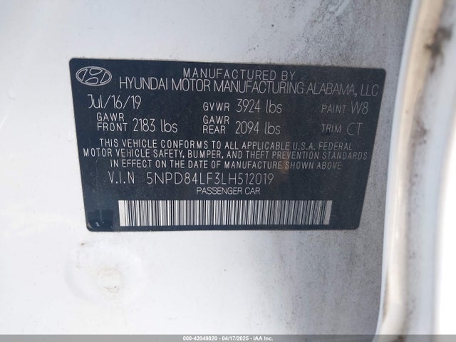 5NPD84LF3LH512019 Hyundai ELANTRA SEL
