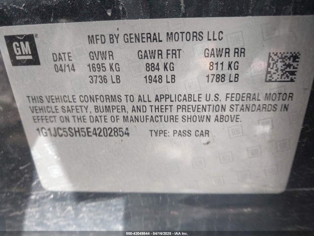 1G1JC5SH5E4202854 Chevrolet Sonic Lt Auto