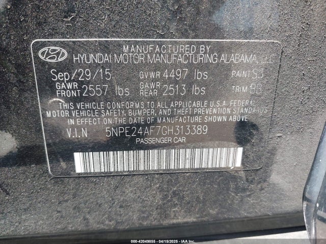 5NPE24AF7GH313389 Hyundai SONATA SE