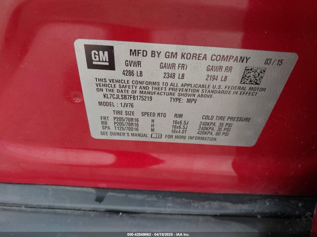 Chevrolet Trax Lt 2015 KL7CJLSB7FB175219 Image 9