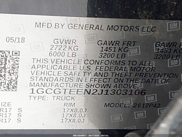 1GCGTEEN2J1303106 Chevrolet Colorado Zr2