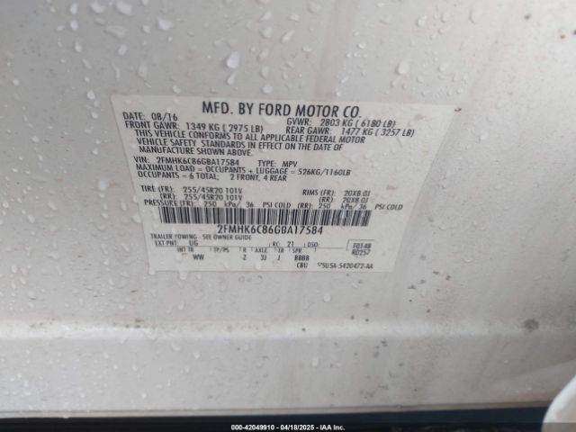 2FMHK6C86GBA17584 Ford FLEX SEL