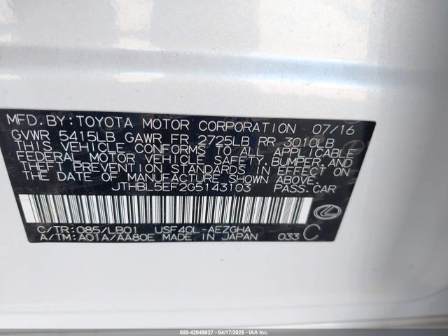 Lexus 2ur-fse + 1km 2016 JTHBL5EF2G5143103 Image 9