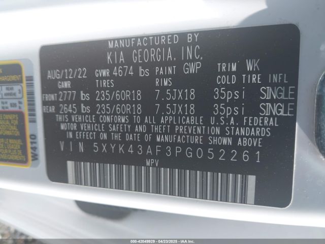 5XYK43AF3PG052261 KIA Sportage Sx