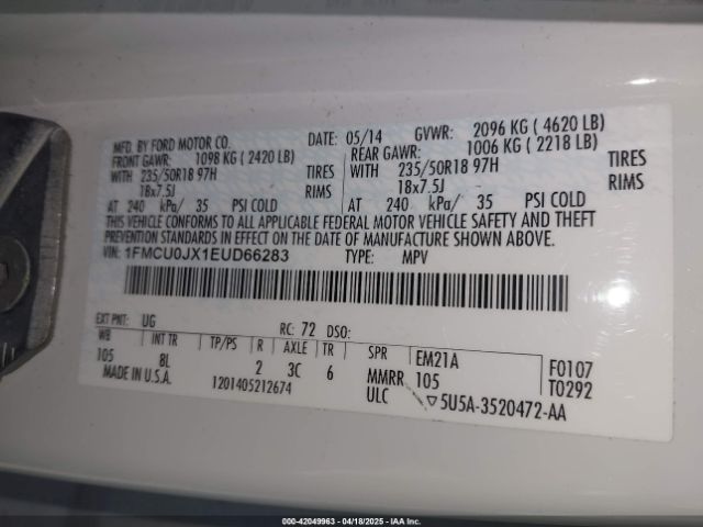 1FMCU0JX1EUD66283 Ford Escape Titanium